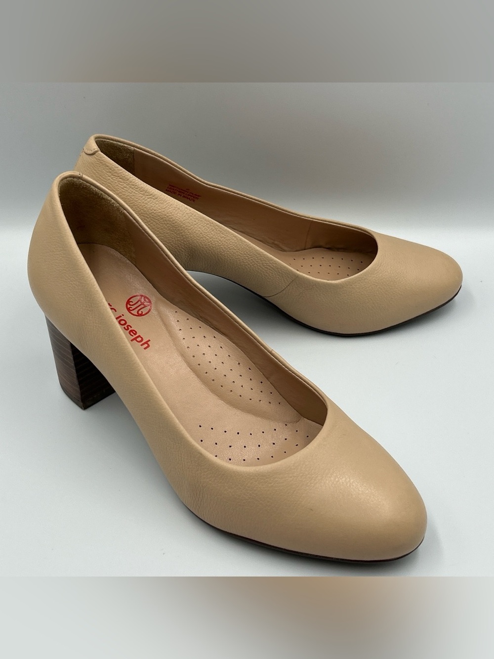 MARC JOSEPH Midtown Pumps Womens 6 Beige Leather Chunky Block Heel Dress Shoes